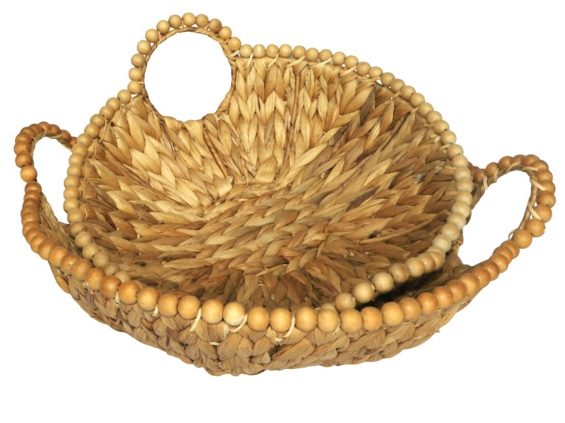 2pc water hyacinth bowl with wooden bead